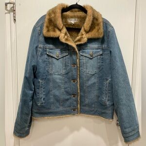 New Look Blue Denim Jacket with Brown Faux Fur